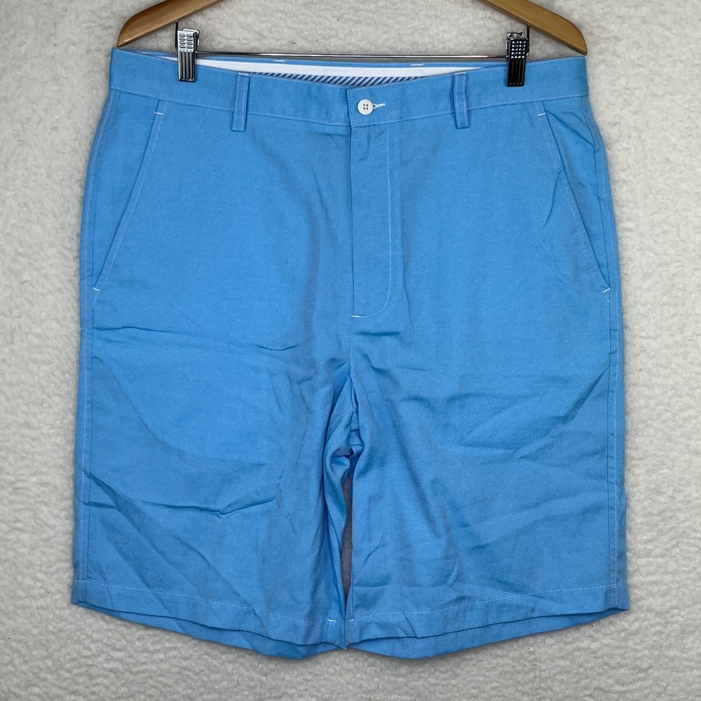FootJoy Mens Performance Golf Shorts Light Blue Flat Front FJ Logo Size 36